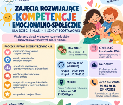 ZAPRASZAMY NA ZAJĘCIA ROZWIJAJĄCE KOMPETENCJE EMOCJONALNO-SPOŁECZNE!